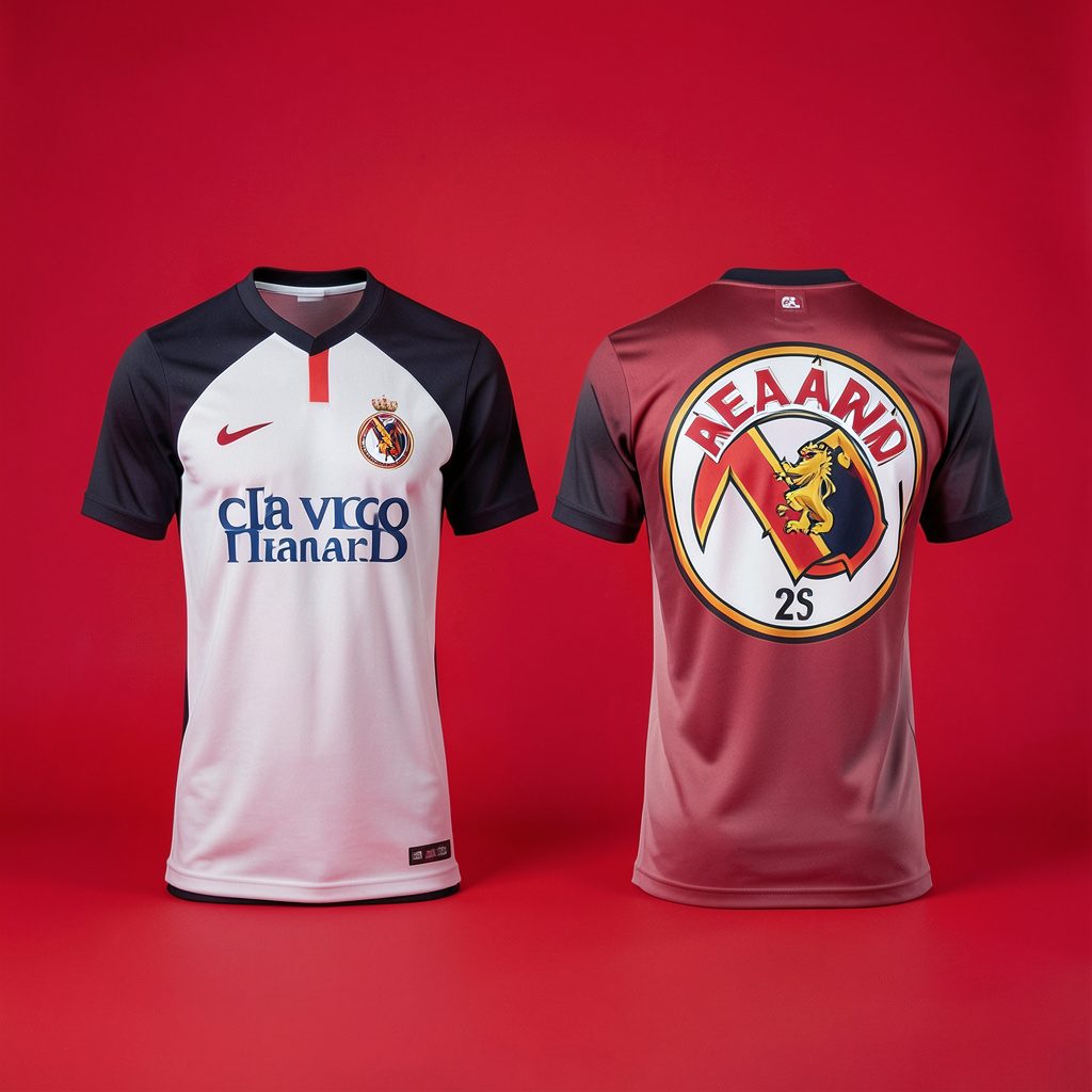 Ilustrasi bertema sepak bola dengan warna hijau tua dan merah muda cerah, menampilkan bola dan lapangan yang menegaskan suasana pertandingan La Liga